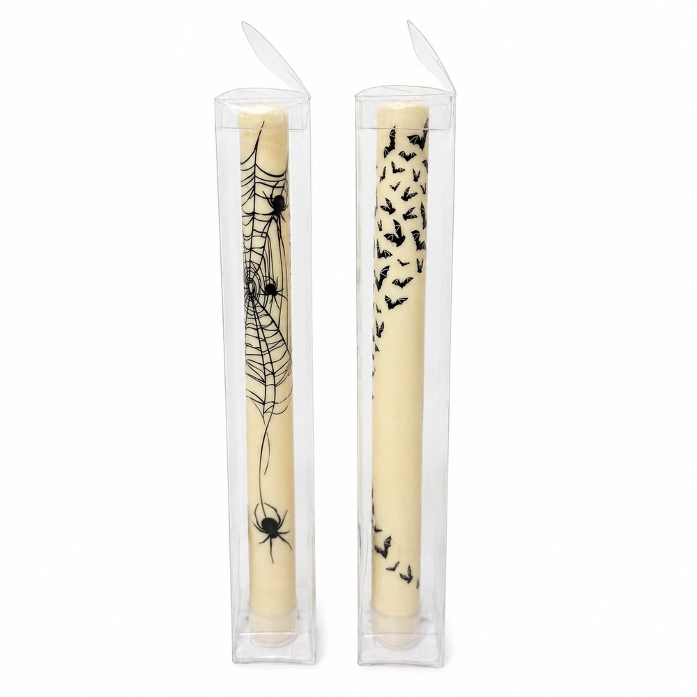 World Market Halloween Flameless LED Taper Candles Bats Spiderwebs Set of 4 - Picture 5 of 9
